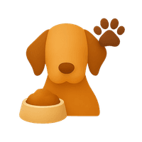 Illustration of a dog with a paw raised next to a food bowl, symbolizing pet-friendly dining.